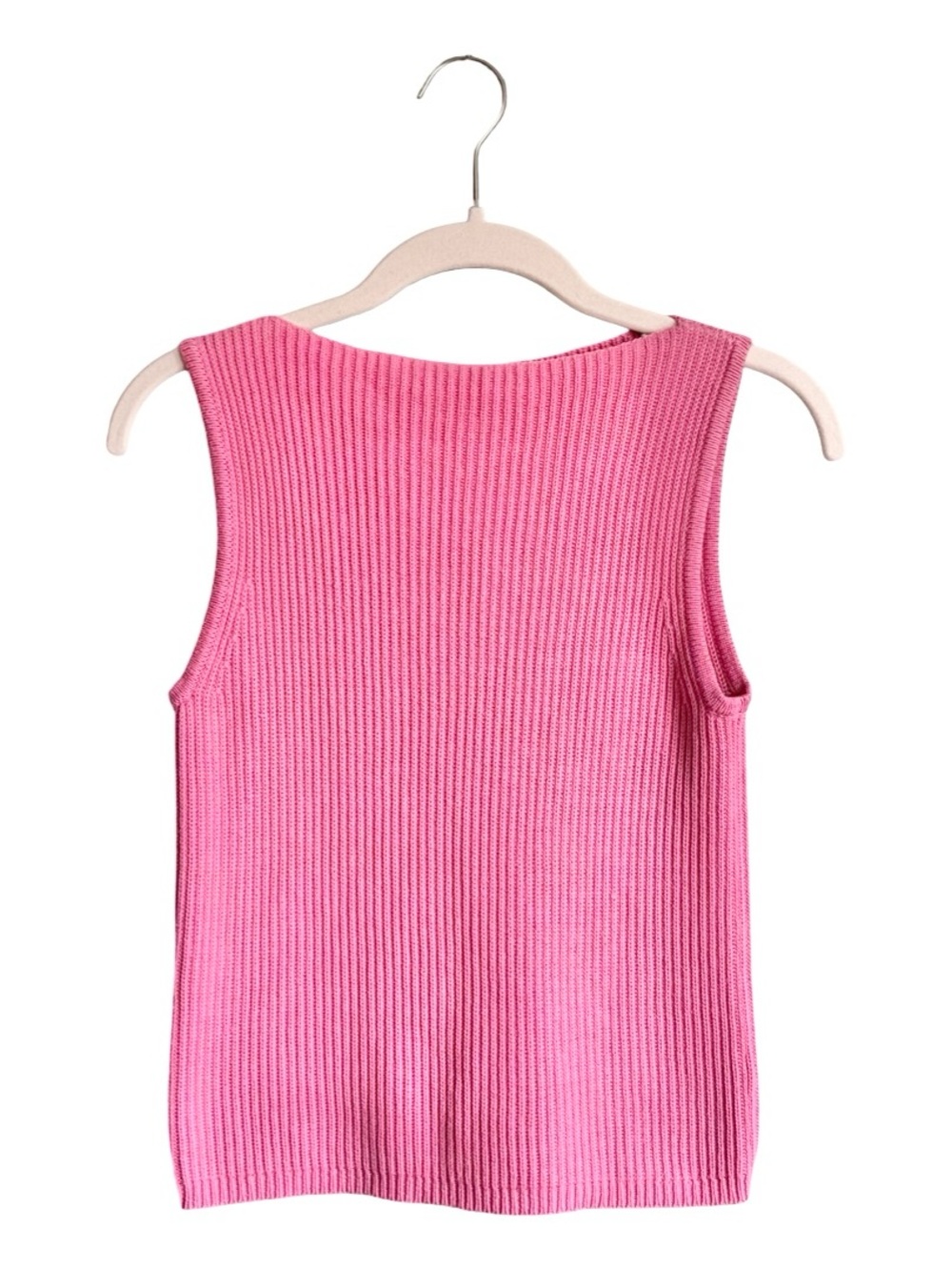 BCBGMaxAzria Pink Ribbed Knit Sleeveless Top Small Coastal Preppy Hamptons Beach